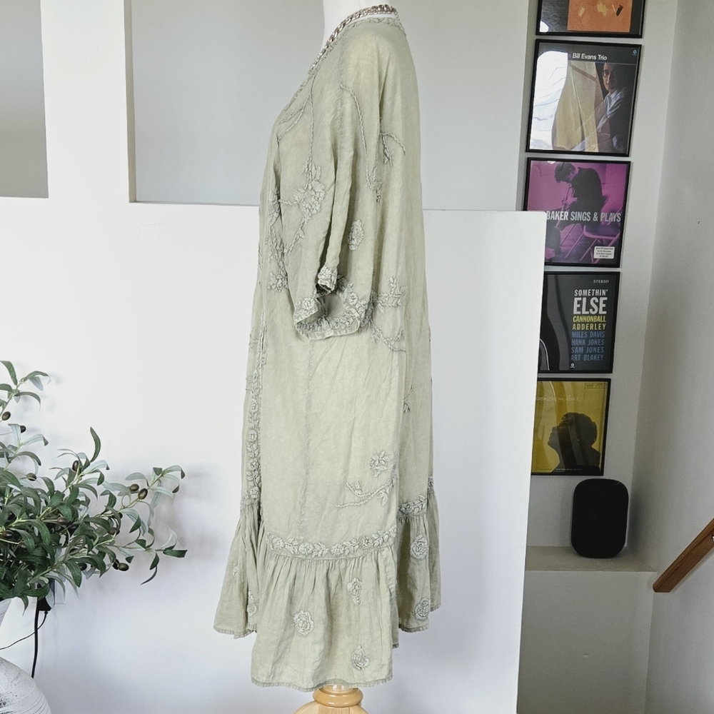🏷️Anthropologie KYLA SEO Handmade Cool Sage Misha Embroidered Boho Chic 0-2X - Picture 7 of 12